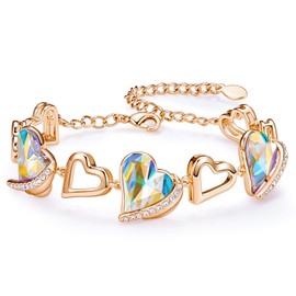 CDE Heart Bracelets for Womens,White/Rose Gold Plated Adjustable Bracelet with Love Heart Crystal,18K Jewellery for Ladies,Anniversary Birthday Christmas Jewellery Gifts for Girlfriend Wife Mum