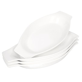jinsongdafa Ceramic Oval Au Gratin Baking Dishes 17 OZ, Set of 4 Banana Split Bowls, Oven and Microwave Safe, for 1 or 2 person servings, Bakeware with Double Handle for Kitchen and Home,12.4 Inch