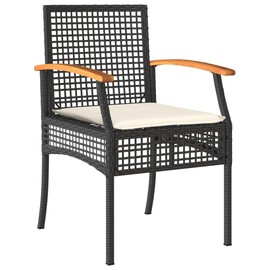 vidaXL Patio Chairs/Cushions Set - 4 Pcs Black Poly Rattan & Acacia Wood for Outdoor/Garden - Durable, Easy-to-Clean, Weather-Resistant, Removable Cushion Covers, Sturdy Steel Frame, Assembly Requ...