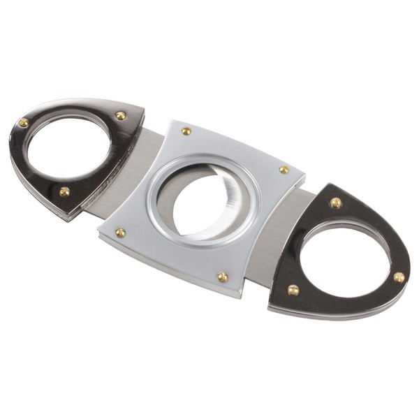 BambooMN Cigar Cutter, Guillotine, Double Blade, in Black Gift Case