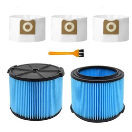 2 Pack VF3500 Filter for Ridgid Shop Vacuum 3-4.5 Gallon, Hepa Filters for Ridgid Wet/Dry Vaccum + 3 Pack VF3501 Filter Bags for Ridgid + 1 Cleaning Brush (5 Pack)
