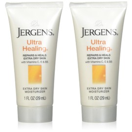 Jergens Ultra Healing Dry Skin Moisturizer, Travel Size Body and Hand Lotion, for Extra Dry Skin, Use After Washing Hands, HYDRALUCENCE blend, Vitamins C, E, B5, 1 Fl Oz (Pack of 2)