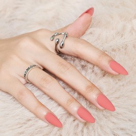 WOOYAS Press On Nails Almond Medium，Pink Almond Fake Nails Solid Color Matte False Nails Salon Manicure, Supremely Fit & Natura Glue On Nails 24Pcs For Women Girls, Grapefruit Pink