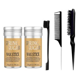 SPRING SUGAR Kit Fijador de Peinado con 2 Ceras en Barra y 3 Peines – Cera para el Cabello No Grasosa, Nutritiva e Hidratante, Ideal para Cabello Natural, Rizado o Liso y Pelucas