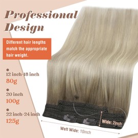 Sunny Hair Wire Hair Extensions Human Hair Invisible Wire Hair Extensions for Women Straight Hidden Hair Extensions with Adjustable Line Cool Ash Grey Balayage Blonde 12Inch