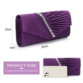 EVEOUT Satin with Crystal Evening Clutch Handbag for Women Shoulder Bag Wedding Party Prom Purse for Women Bridal Bag, purple, clutch