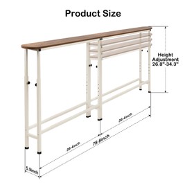 Narrow Console Table, 78.8" Sofa Table Adjustable Height Behind Couch Table