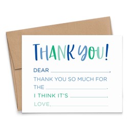 Fill In FLAT Note Cards for Boys, Fill In Thank You Cards for Boys, Boys Fill In The Blank Thank You Cards, Your Choice of Colors and Quantity