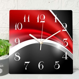 ArtSocket Wooden Wall Clock Silent Non-Ticking, Blink Board Bubbles Gray Red Abstract Stripe Line Wave Square Wall Clocks Decor for Home Kitchen Living Room Office, Battery Operated(12 Inch)