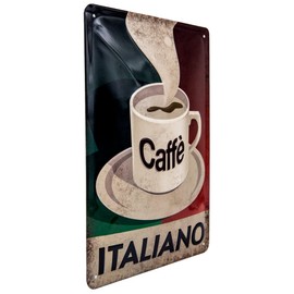 Caffè Italiano Retro Tin Sign Vintage Coffee Kitchen Denko Sign High-Quality Embossed Sheet Steel Decorative Sign 3D Effect 30 x 20 cm
