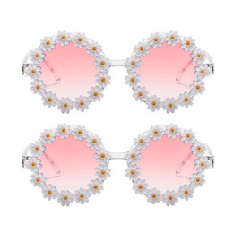 Dollger Retro Flower Glasses for Womens Girls Round Daisy Sunglasses Fashion Eyewear for Party,Disco, Festival