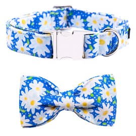 Maca Bates Daisy Flower Dog Collar with Bow Bowtie for Dogs Adjustable Breakaway Puppy Summer Bows Tie Bloom Flowers Collars Birthday Gift for Small Medium Large Girl Male Female Boy Puppies Pets
