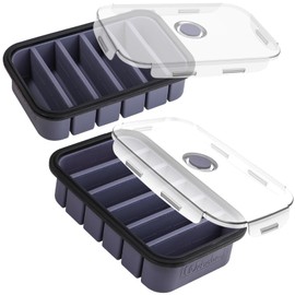Webake 1/2 Cup Premium Silicone Freezer Trays with Clip-Lock Plastic Lids, Pack of 2 | Easy-Release Molds for Soup, Broth, Fruits & Leftovers, Perfect for Meal Prep & Food Storage