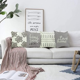 Hoisy Cushion Cover 50 x 50 cm, Cushion Cover 50 x 50 cm, Set of 4 Cushion Covers Flowers Sofa Cushion Cover Vintage Sofa Cushion Cover Polyester Grey Outdoor
