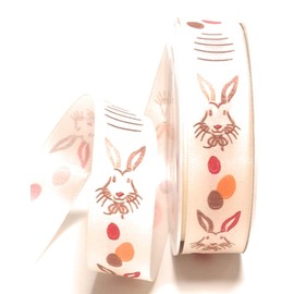 s.dekoda Ribbon 20 m x 25 mm Cream - Orange Easter Bunny Easter Egg Satin Ribbon Decorative Ribbon [D9151-136]
