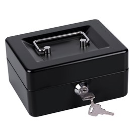 Money Tin Box with Key, Lock Cash Box with Coin Tray, Small Portable Money Saving Box for Home, Office and Events,15 * 12 * 8cm