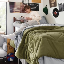 Bedsure Olive Green Twin XL Comforter Set - 5 Pieces Reversible Twin XL Bed in a Bag Twin XL Bed Set with Comforters, Sheets, Pillowcase & Sham, Twin XL Bedding Sets