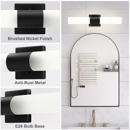 Kalium Bathroom Wall Sconce Fixture, 21 Inch Modern Vanity Lights with Frosted Glass Shade, Indoor Wall Sconces Wall Decor Lamps for Bathrooms Living Room Stairs Bedroom (Black)