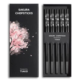 TIAKO Stainless Steel Chopsticks Set, 5 Pairs Japanese Sakura Reusable