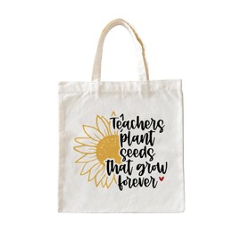 Zeghk Teacher Appreciation Gifts Canvas Tote Bags Teacher Gifts for Women, Summer Beach Bag Reusable Grocery Bag Teachers Plant Seeds That Grow Forever