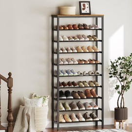 YATINEY 10 Tier Shoe Rack, Large-Capacity Shoe Storage Organizer, Free Standing Shoe Rack Organizer for 40 Pairs of Shoes, Metal Shoe Shelf for Entryway, Bedroom, Closet, Rustic Brown and Black SS70BR
