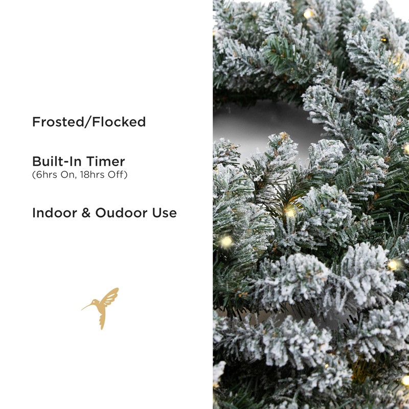 Papyrus 24" Pre-Lit Frosted Blue Spruce Artificial Wreath, Warm White