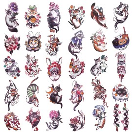 Oottati 30 Sheets Hand Arm Clavicle Temporary Tattoo Stickers Cute Japanese Style Cat for Men Women Teens