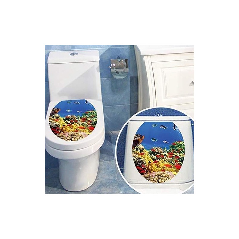 Shell Decoration Removable Toilet Seat Sticker Ocean Forest Sky Fish