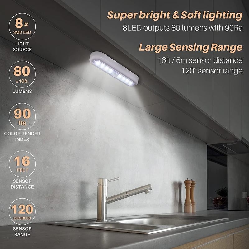 3 Pack 7” Motion Sensor Lights Indoor Battery Operated, Stick