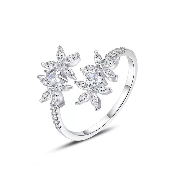 Auoy Dhof Adjustable Cubic Zirconia Ring for Women, Stackable Leaf