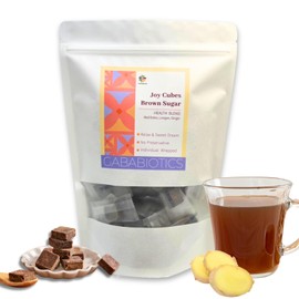 FOODHO GABA Joy Cubes Brown Sugar Cubes Health Blend with Ginger, Longan and Red Dates, Natural Muscovado Sugar, Soothing Ginger Tea, No Preservatives, 70 cubes
