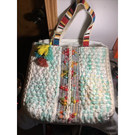 Katydid Oversized Canvas Woven Tote Bag Hippie Boho Hanging Tassel