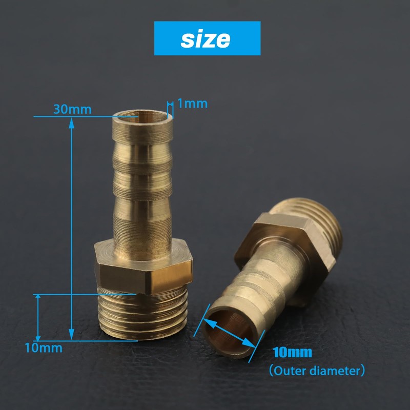 EMSea 2 Pcs 10mm Brass Barbed Hose Fitting Coupler Connector