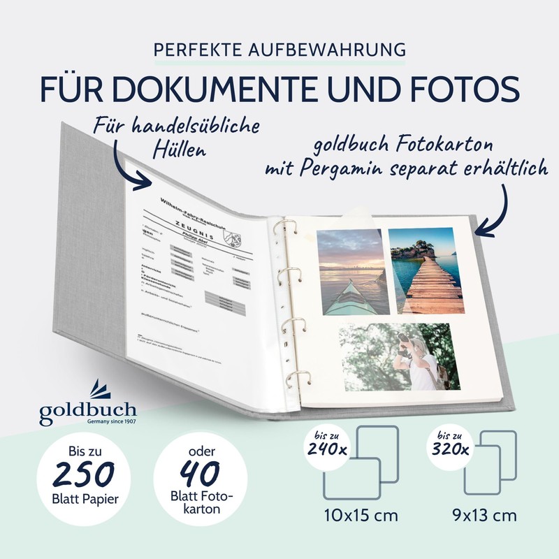 Goldbuch ring binder LINUM 919 grey-clamping bracket