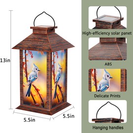 JOHUNT Solar Lanterns Outdoor Waterproof, Blue Bird Lanterns Decorative Outdoor with LED Flickering Flameless Candles, Solar Lantern for Outdoor Patio Garden As Gifts for Mom Grandma Women