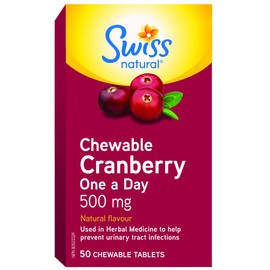 Swiss Natural – Cranberry Chewable Tablets 500mg | Prevents Urinary Tract Infections | Non-GMO, Gluten Free | No Artificial Flavours, or Preservatives | 50 Count