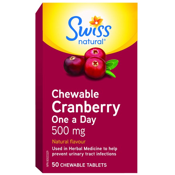 Swiss Natural – Cranberry Chewable Tablets 500mg | Prevents Urinary Tract Infections | Non-GMO, Gluten Free | No Artificial Flavours, or Preservatives | 50 Count