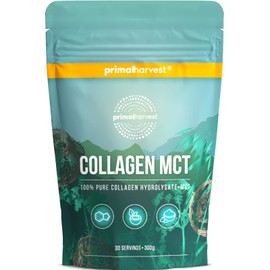 Primal Harvest® Collagen MCT powder (30 servings), bioactive premium collagen complex, sustainable grass feeding, collagen hydrolysate, coconut oil powder, neutral in taste, optimal solubility
