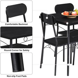 VECELO Dining Table Set for 4, 5 Piece Dinette with Chairs for Kitchen, Breakfast Nook and Small Space, Black