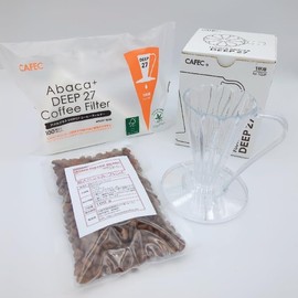 Coffee Bean Set, Flower Dripper DEEP27 FDD-27 Clear (1 Cup) with Abacaplus Paper (Beans Remained)