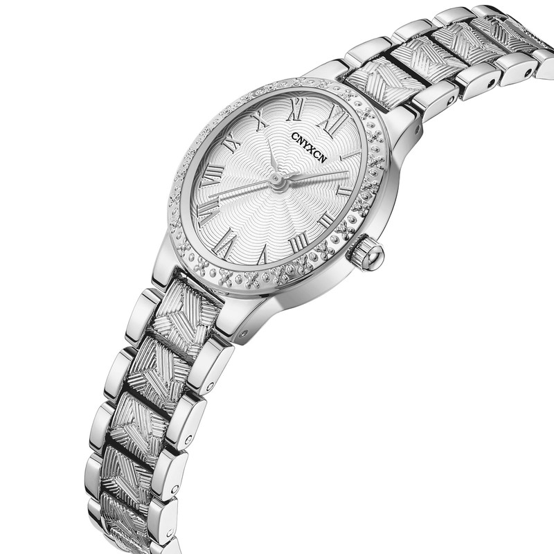 CNYXCN Vintage Watches for Women with Oval Case,Roman Numeral Dial,Silver