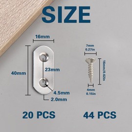 ANPTGHT 20Pcs Flat Mending Plates, 1.58"x0.63" Flat Straight Brace Bracket, 2-Holes 304 Stainless Steel Silver Plates Repair Fixing Bracket for Wood Corner Braces Table,Dresser,Cabinet with Screws