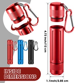 Outus 3 Pcs Metal Container Portable Sealed Container Bottles Aluminum Alloy Case Waterproof Jar Travel Bottle with Key Chain for Outdoor Camping Trip(Red, Blue, Black)
