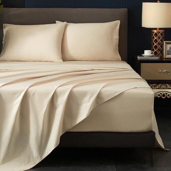 HYPREST Deep Pocket King Sheets Beige-100% Cotton Sheet Sets Fits