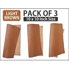 3 Pieces of Light Brown 10x10 Inch 100% Genuine Real Cowhide Leather Sheets for Crafting Upholstery Leatherworking Leathercraft Repair Crafts Offcuts Cow Skins Hides Tools Kit Craft Supplies TPS5624