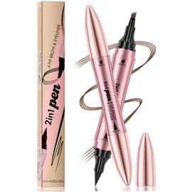 Magic Microblading Eyebrow Contouring Pencil - Microblading Eye Brow Contouring Pen - Precise Waterproof Brow Pen 4 Tipped Precise Waterproof With A Micro-Fork Tip Applicator 2-in-1 (dark brown)