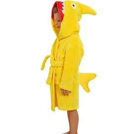 LOLANTA Kids Girls' Hooded Bathrobe Soft Animal Robe Kids Plush Sleepwear Dressing Gown Gift(Yellow Shark, 6-8 Years)