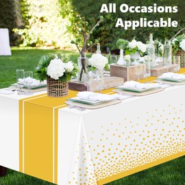 LANLISA - Mantel blanco y dorado para decoración de primera comunión, paquete de 12, manteles desechables de plástico para cumpleaños, boda, bebé, despedida de soltera, decoración de fiesta