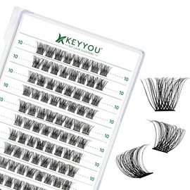 Cluster Eyelashes, 96 Pieces, Individual Eyelashes, D Curl, 10 mm Cluster Eyelashes, KEYYOU Volume Wispy Eyelash Extension, Soft & Comfortable, Easy DIY at Home (Y11 D-10 mm)