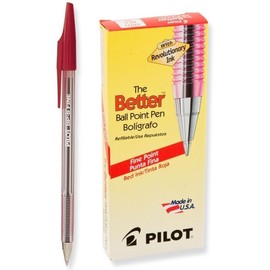 PILOT The Better Ball Point Pen Refillable Ballpoint Stick Pens, Fine Point, Red Ink, 12-Pack (37011)